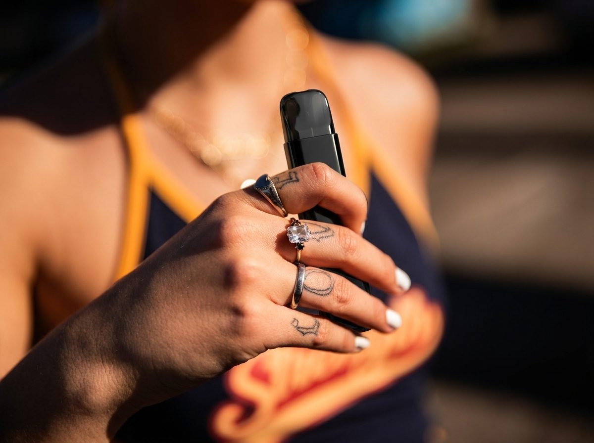Hand holding a Kush Vape pod device