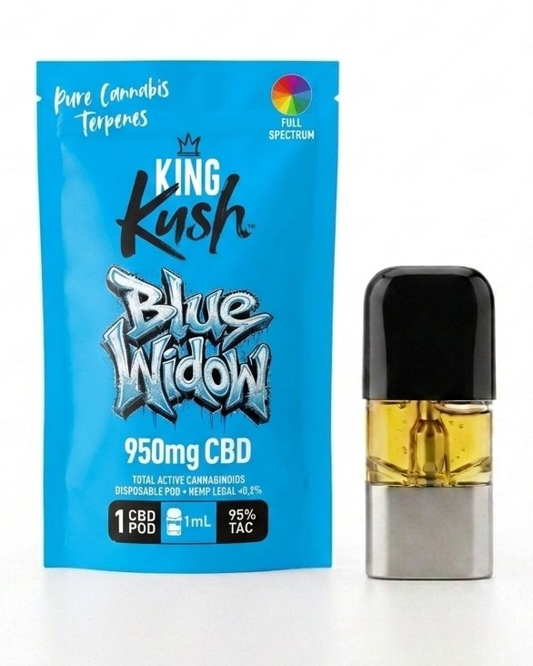 King Kush Blue Widow pod and pouch